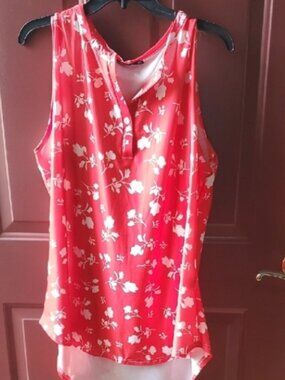 Red and White Asymmetrical Buttoned Tank Top